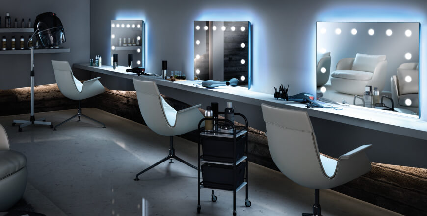 Arredo salone parrucchiere con specchi illuminati Cantoni