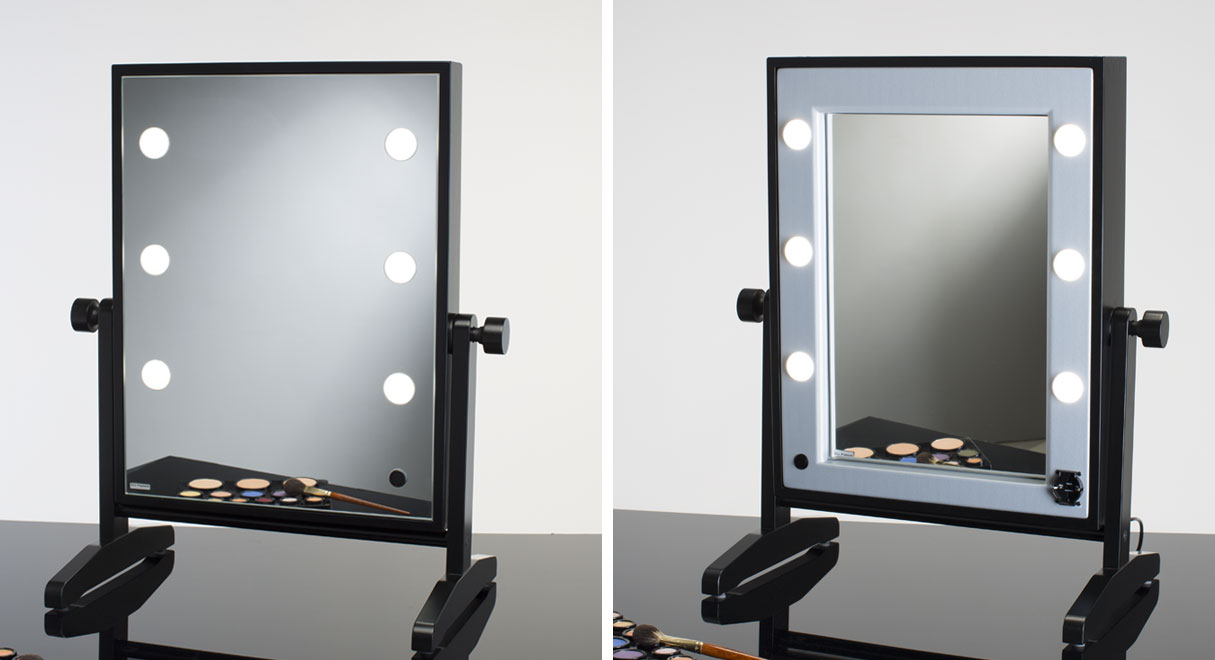 Specchi trucco da tavolo inclinabili con luci LTV, cornice nera