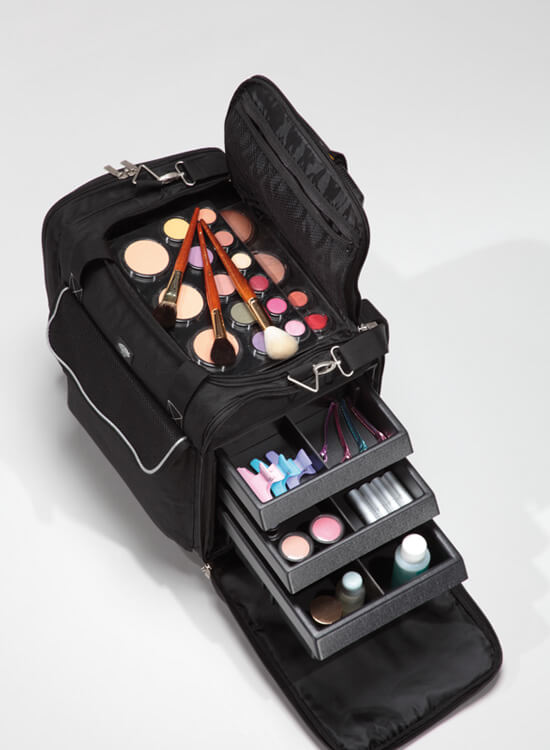 Valigia Per Trucco Con 8 Cassetti In Alluminio Oxford Rolling: Trolley Nero Per Truccatori E Parrucchieri, 38x29x42 Cm