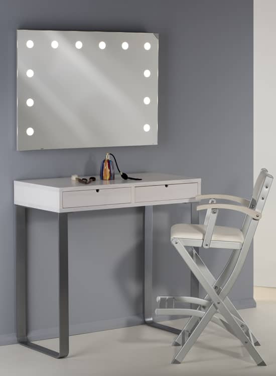 Toeletta trucco completa, con specchio illuminato e sedia trucco