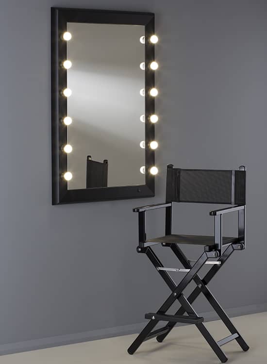 Specchio hollywood vintage con 12 luci verticale e poltrona trucco